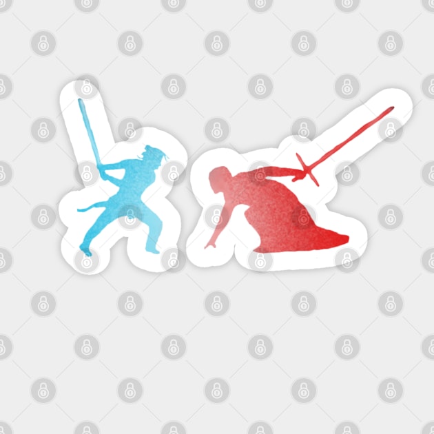 Rey and Ben Duel Sihouette Sticker by basicallyamess